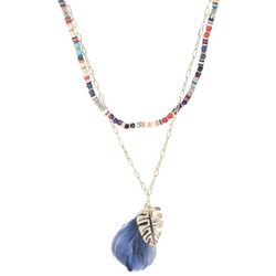 Bunulu 20 In. Two Tiered Bead & Feather Necklace