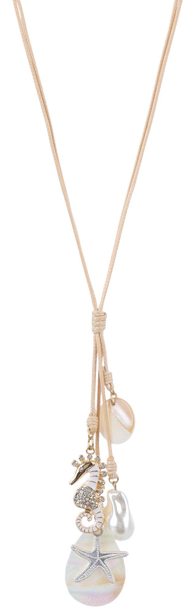 Seahorse Shell Pearl Tassel Cord Necklace
