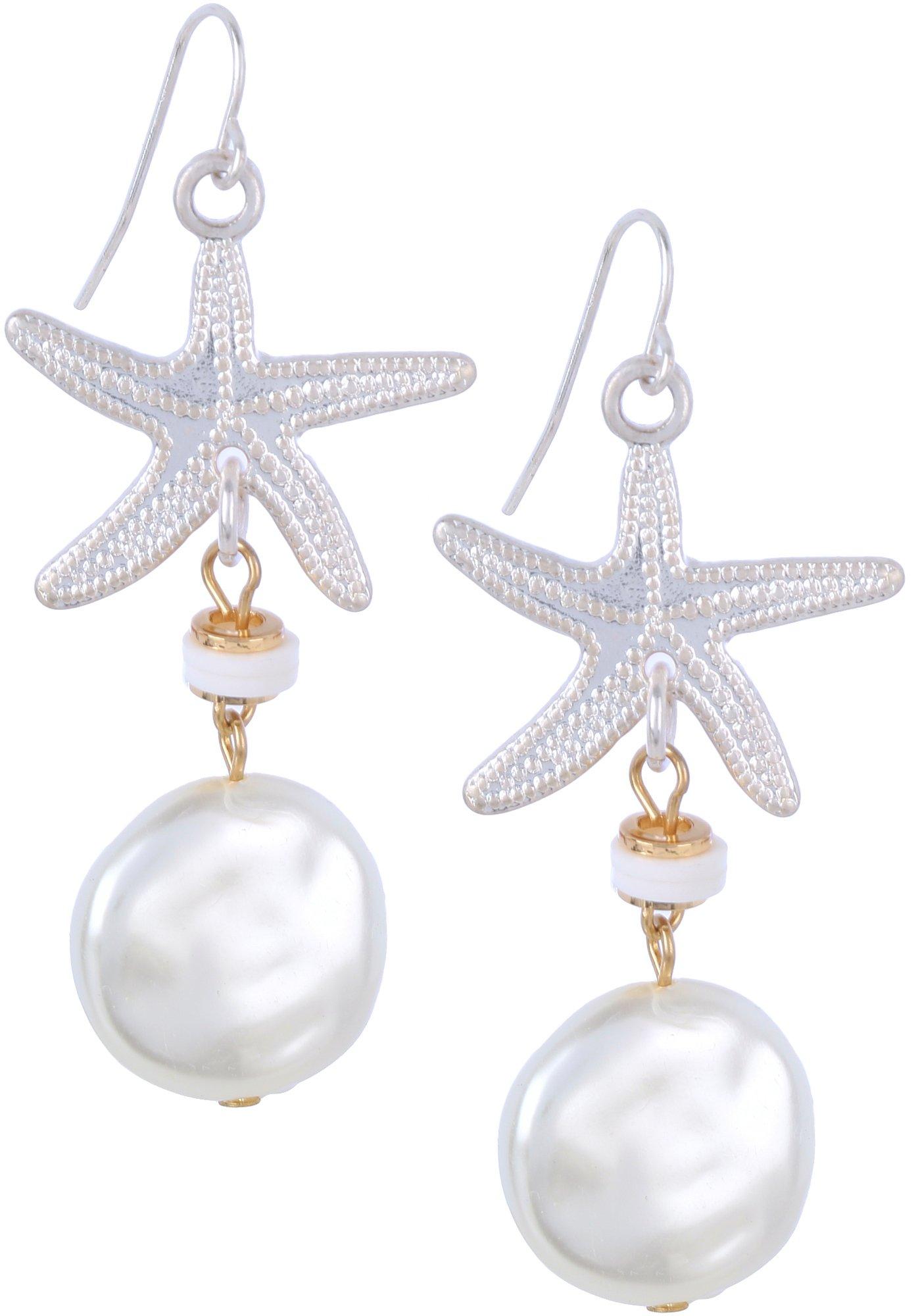 2.25 In. Starfish Pearl Dangle Earrings