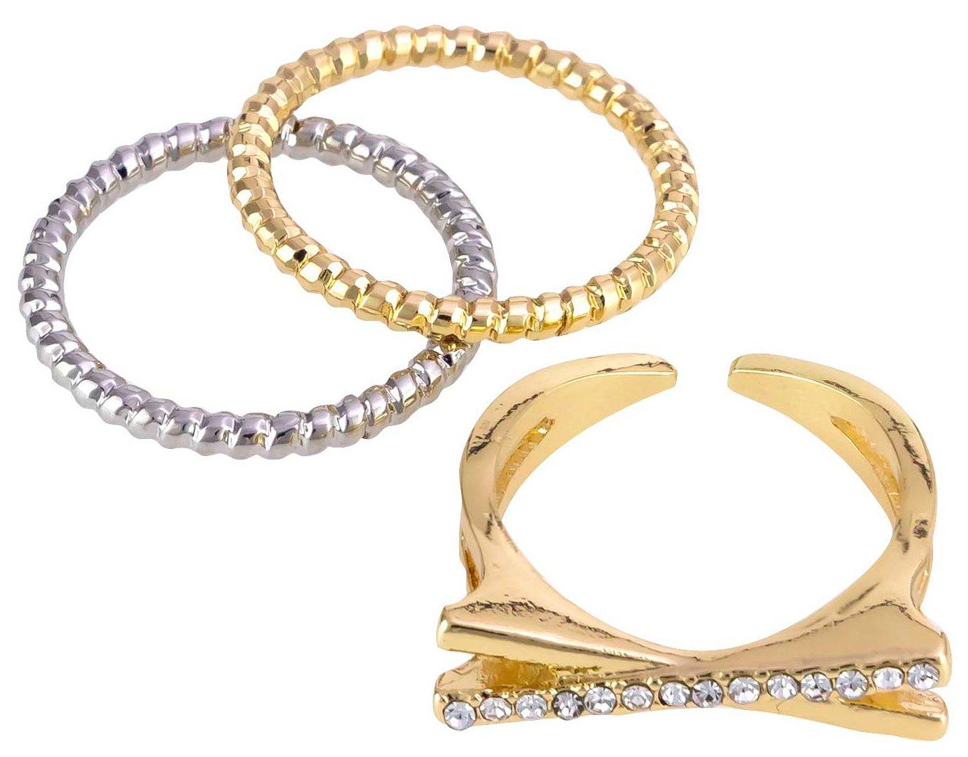 3-Pc. Pave Textured Band Ring Set