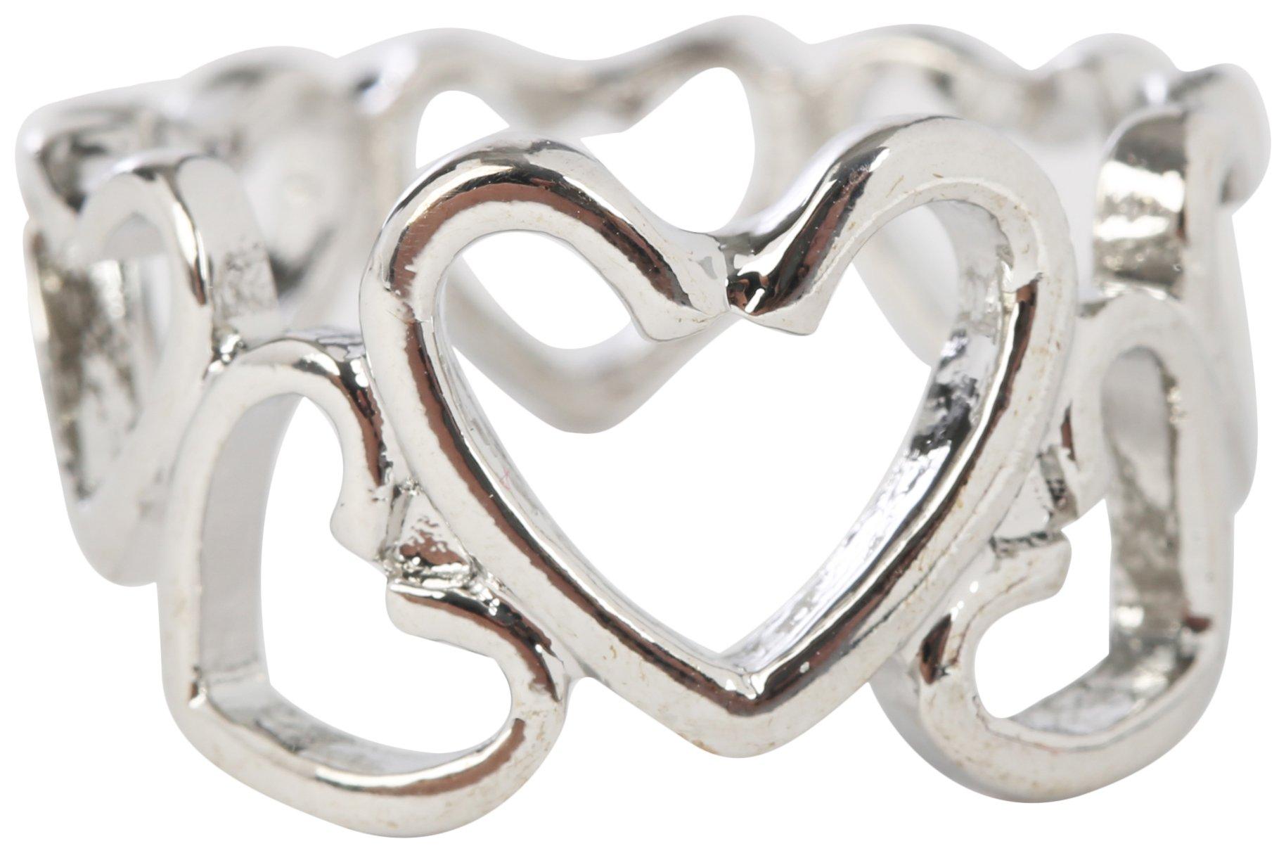 Open Heart Silver Tone Band Ring