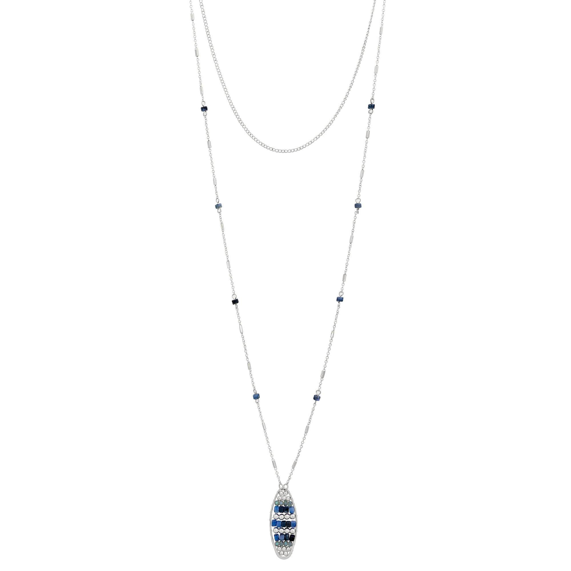 2-Row 18 In. Beaded Pendant & Chain Layered Necklace