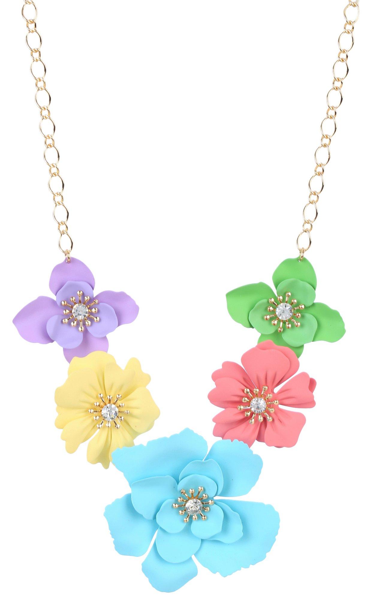 16 In. Crystal Flower Frontal Chain Necklace