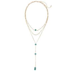 16 In. 3-Row Bead Layered Y-Necklace Set