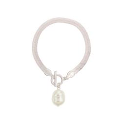 7 In. Pearl Bead Flat Chain Bracelet