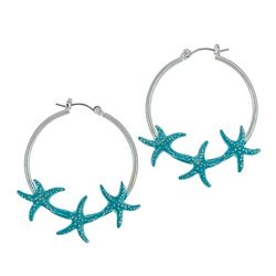 Bay Studio Enamel Starfish Silver Tone Hoop Earrings