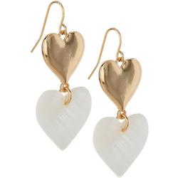 2 In. Double Heart Gold Tone Dangle Earrings