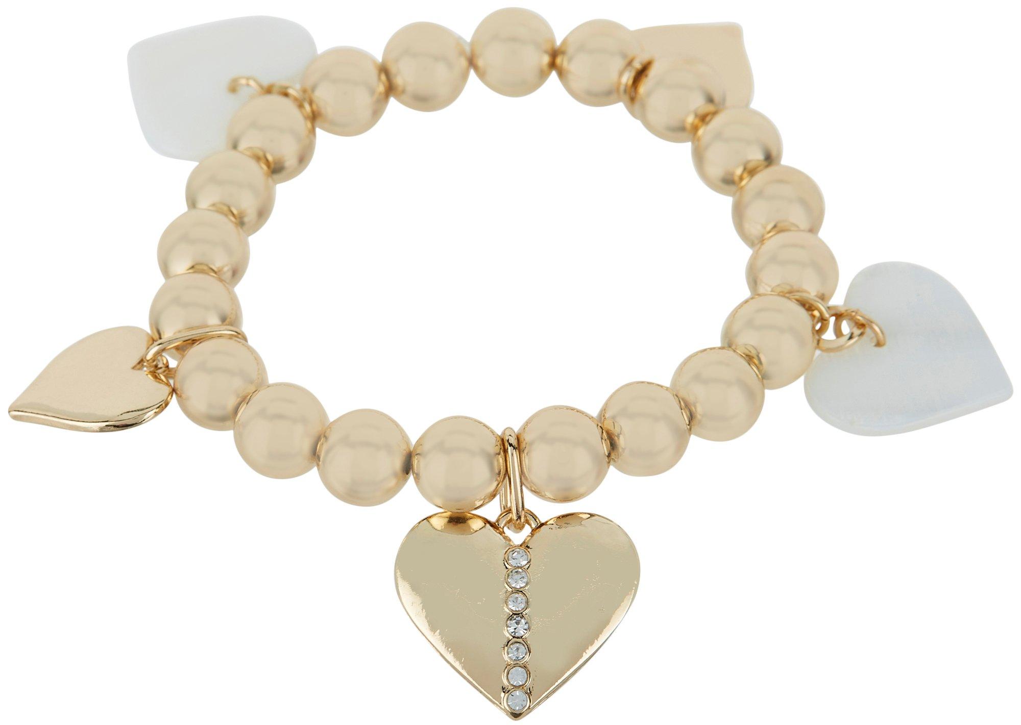Bay Studio Bead Pave Heart Charm Stretch Bracelet