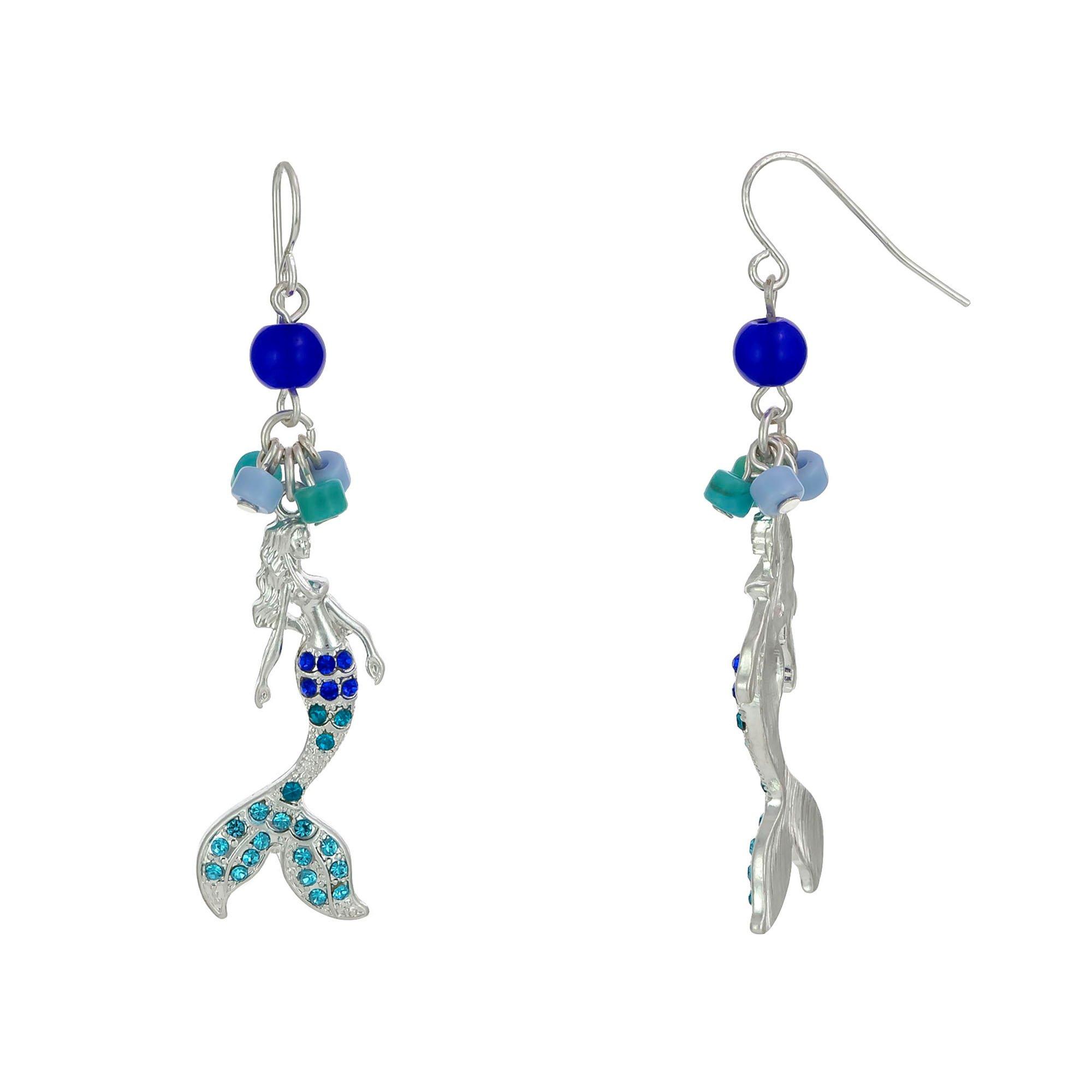 2.5 In. Pave Mermaid Bead Dangle Earrings
