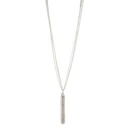 34in Chain & Rhinestone Layered Tassel Necklace