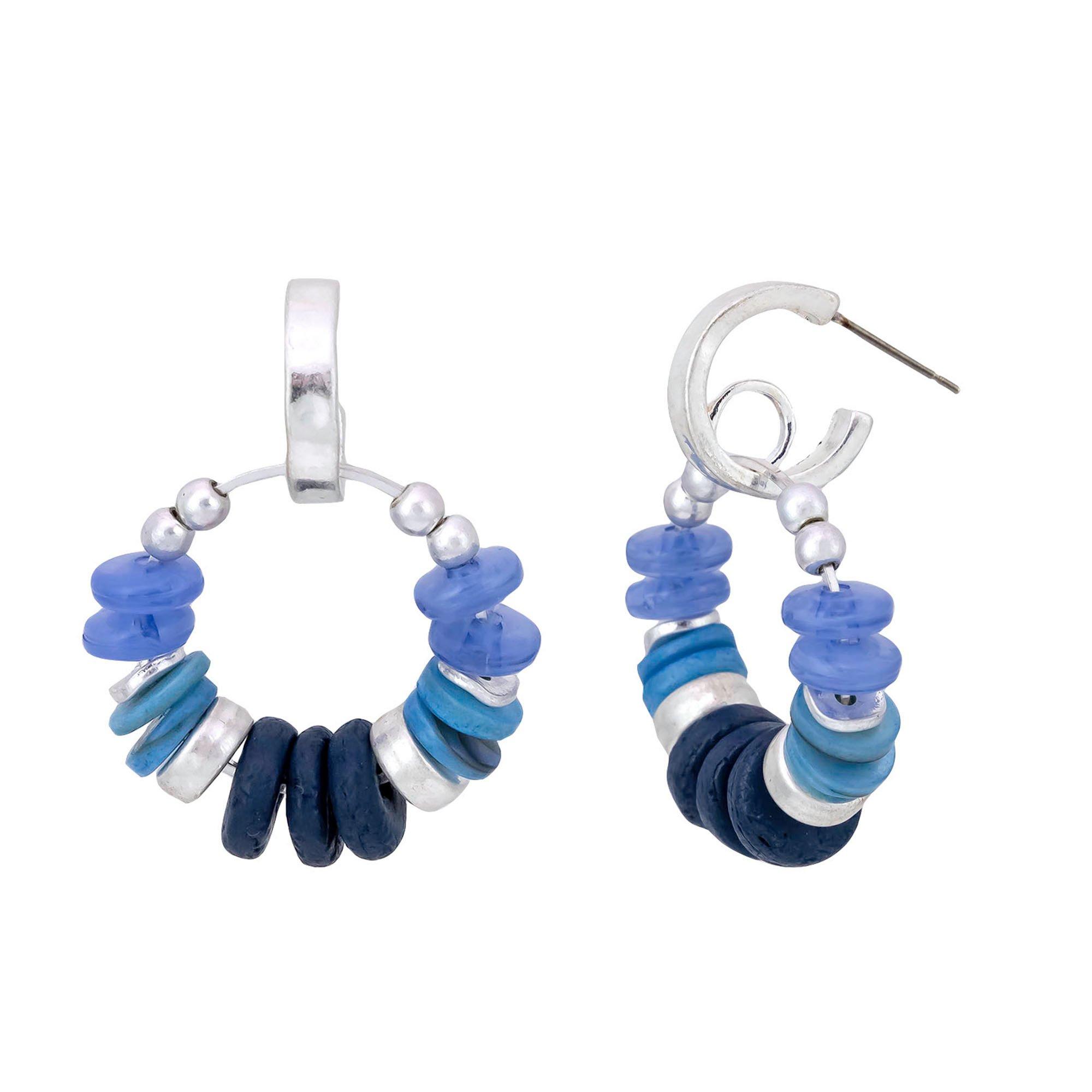 Bay Studio Beaded Silver Tone Dangle Hoop Earrings