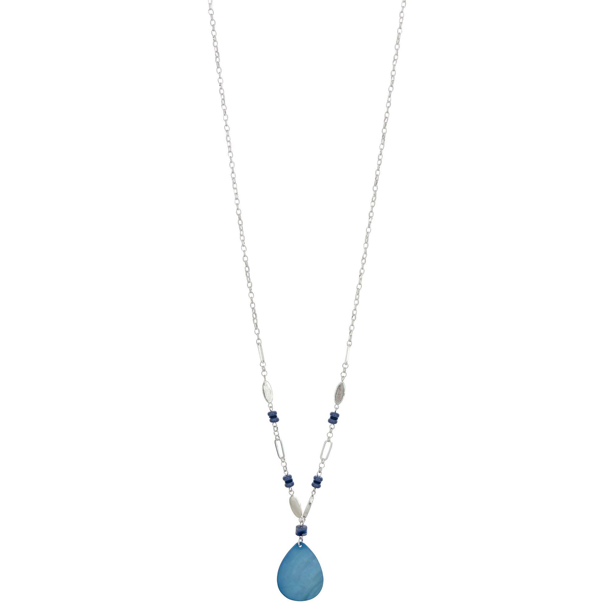 32 In. Teardrop Pendant Beaded Link Necklace
