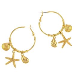 Bay Studio Starfish Shell Charm Dangle Hoop Earrings