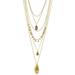 14 In. 6-Row Beaded Gold Tone Layered Necklace