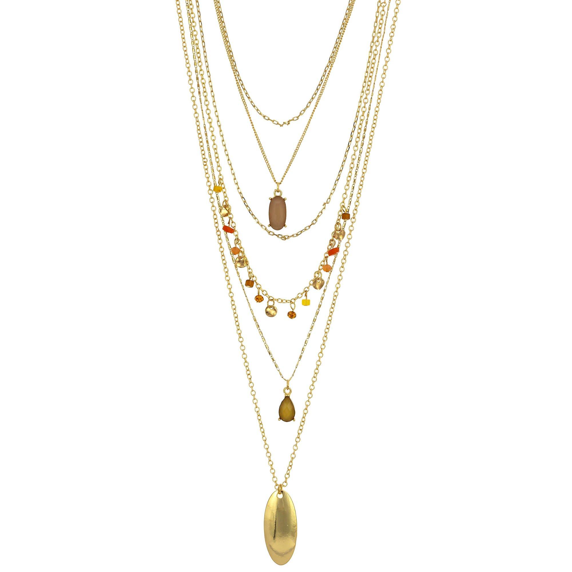 14 In. 6-Row Beaded Gold Tone Layered Necklace