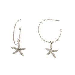 Bunulu 2 In. Starfish Silver Tone Dangle C-Hoop Earrings