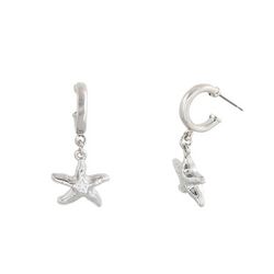 Bunulu 1.5 In. Starfish Silver Tone Dangle Hoop Earrings