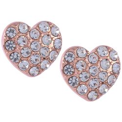 You're Invited Pave Heart Rose Tone Stud Earrings