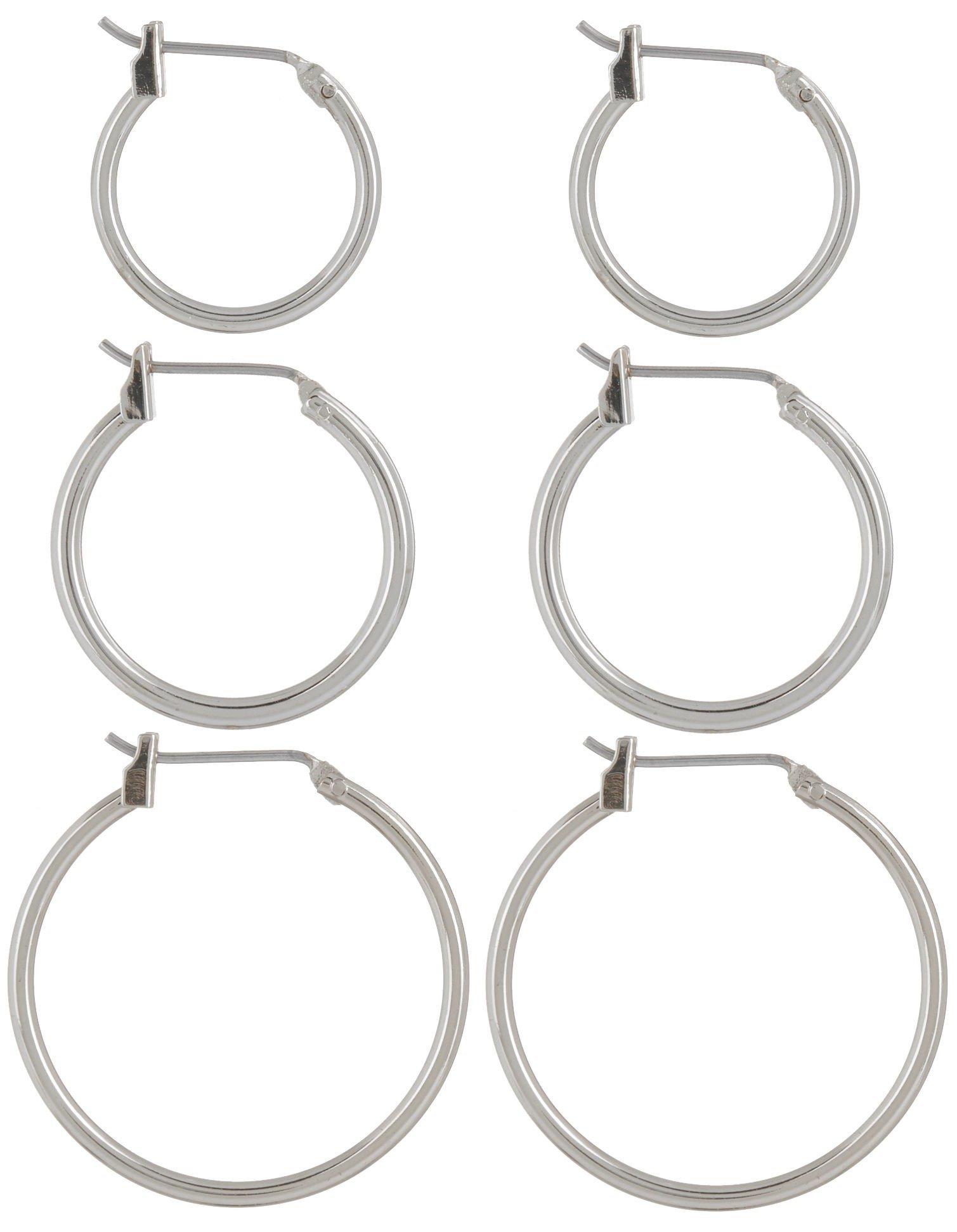 3-pc. Polished Silver Tone Hoop Earring Set