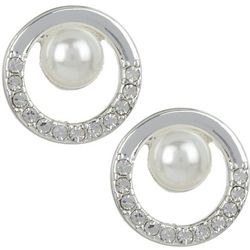 You're Invited Pave Circle .5 In. Silver Tone Stud Earrings