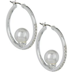You're Invited Pave Faux Pearl Hoop Earrings