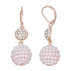 Pave Faux Pearl Double Ball Dangle Earrings