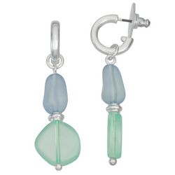 Napier C Hoop Sea Glass Charm Drop Earrings