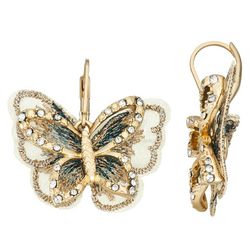 Napier Butterfly Pave Dangle Drop Gold Tone  Earrings