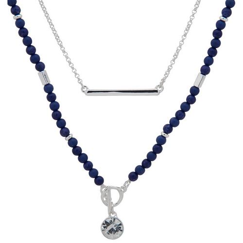 Nine West Silver Tone Layered Beaded Pendant Necklace