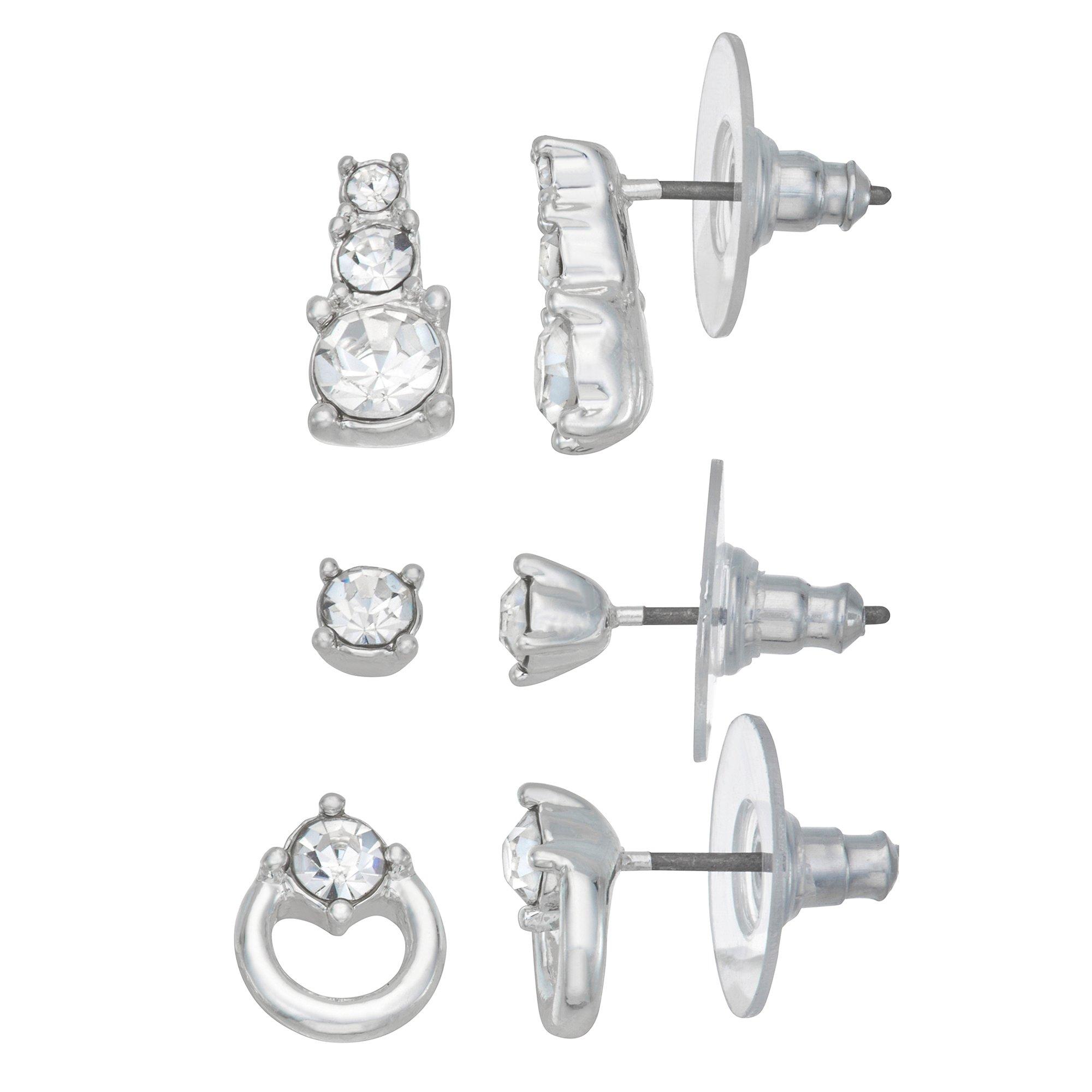 3-Pr. Rhinestone Stud Earring Set