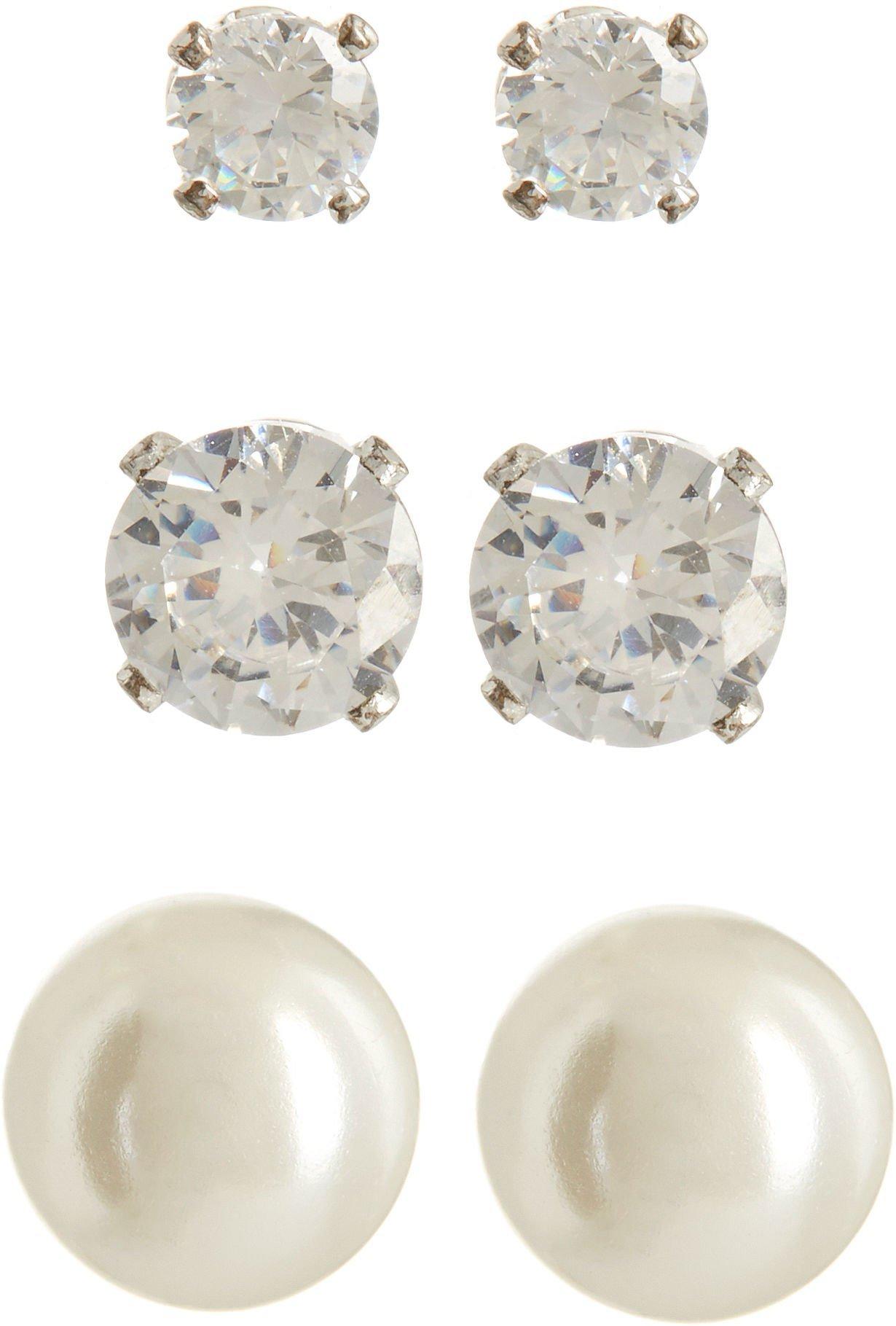 Napier Simulated Pearl & Crystal Trio Earring Set
