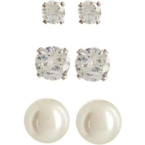 Napier Simulated Pearl & Crystal Trio Earring Set