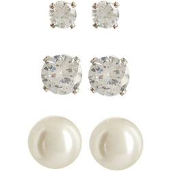 Simulated Pearl & Crystal Trio Earring Set