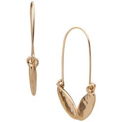 Chaps Hoop Style Leaf Drop Gold Tone Earrings