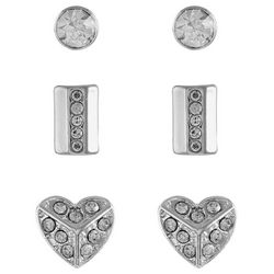 Gloria Vanderbilt 3 Piece Silver Tone Stud Earrings Set
