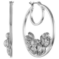 Gloria Vanderbilt Rhinestone Faux Pearl Double Hoop Earrings