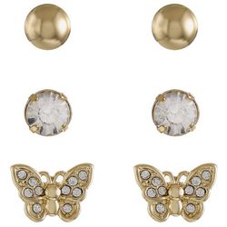 Gloria Vanderbilt 3 Piece Butterfly Gold Tone Earrings Set