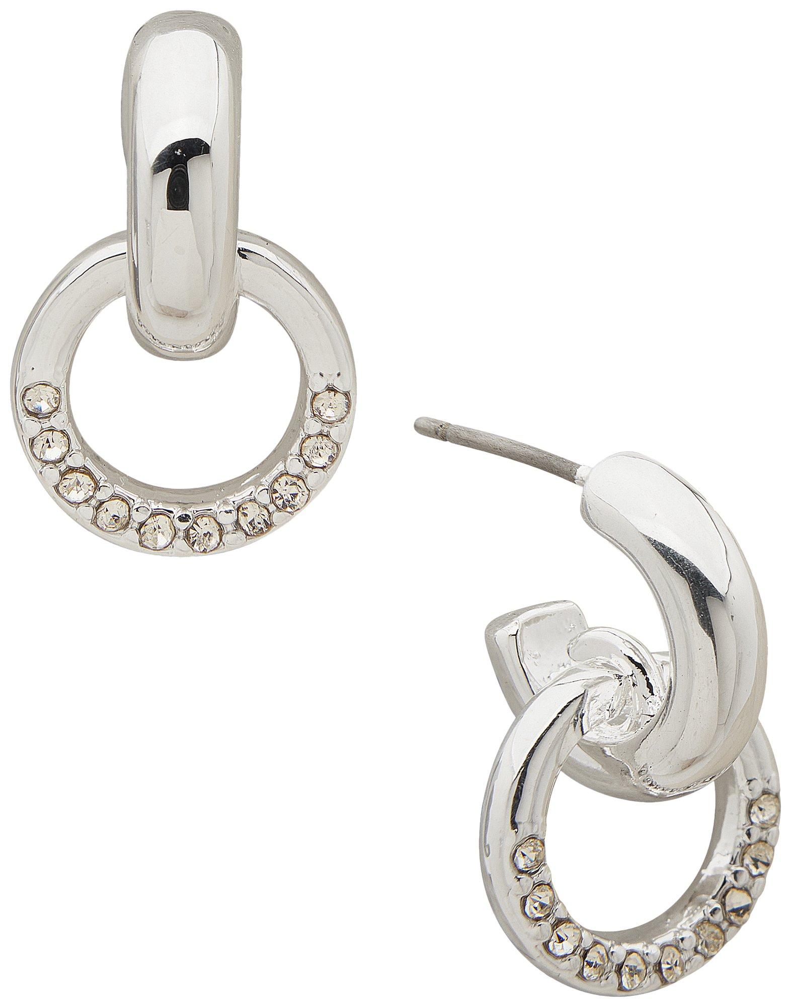20MM Pave Dangle Huggie C-Hoop Earrings