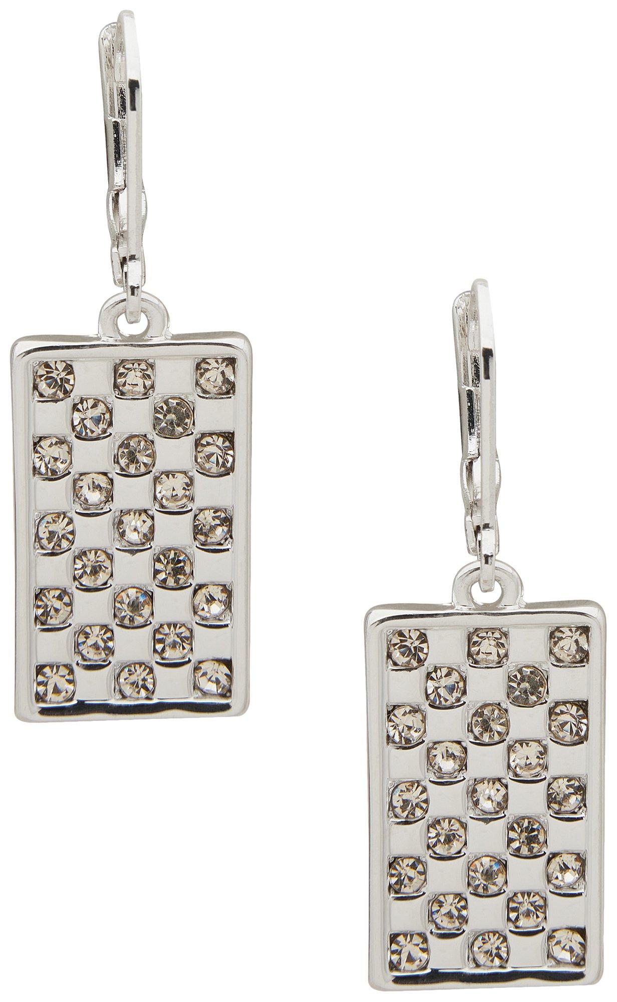 Nine West Pave Rectangles Silver Tone Dangle Earrings