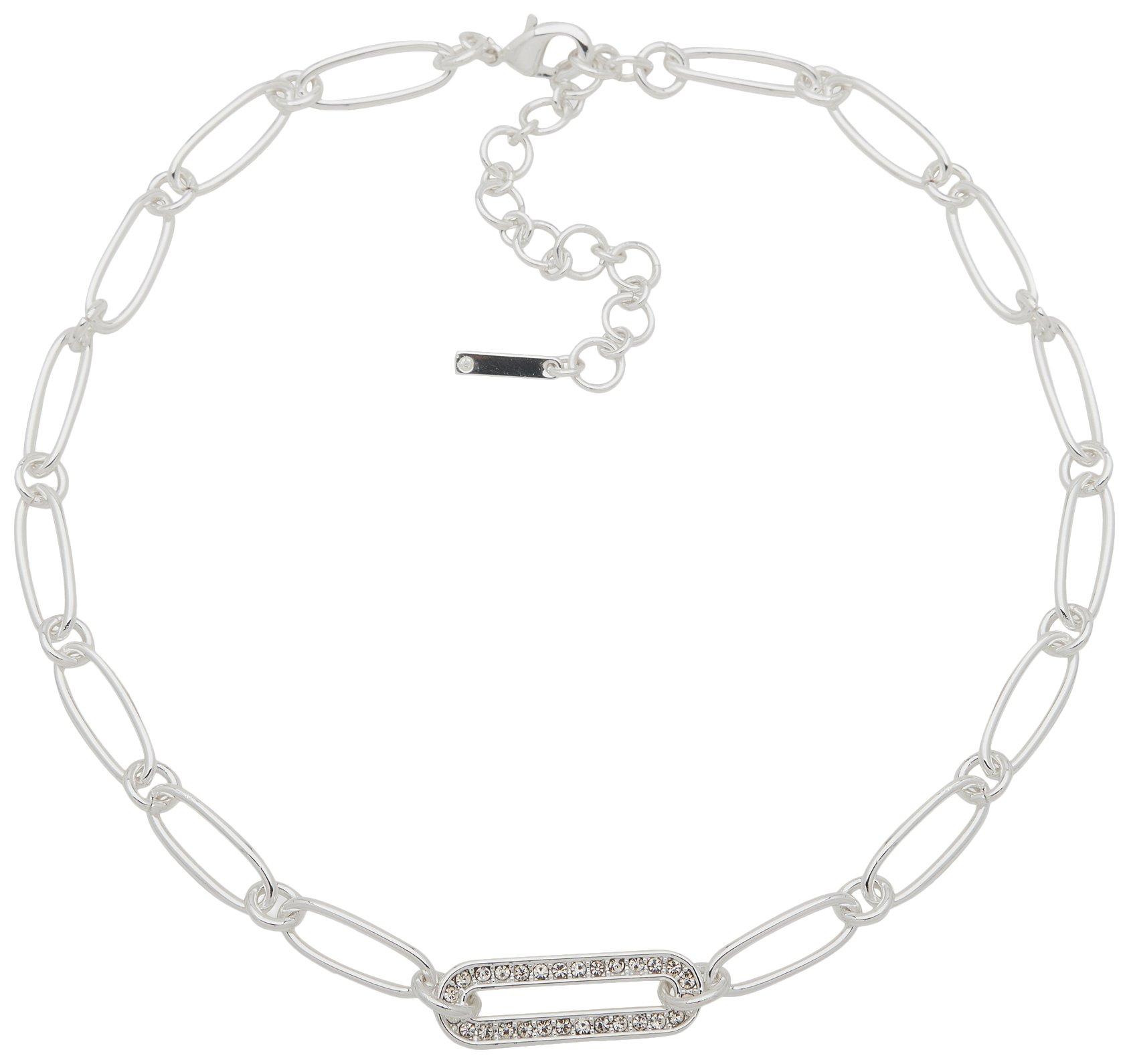 Nine West 17 In. Pave Paperclip Chain Necklace