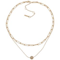 Nine West 2-Row 17 In. Pave Ball Paperclip Chain Necklace