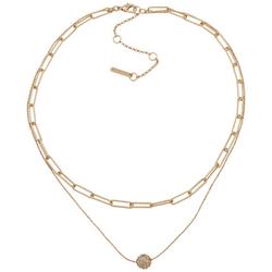 2-Row 17 In. Pave Ball Paperclip Chain Necklace