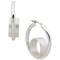 1.25 In. Double Loop Silver Tone Hoop Earrings
