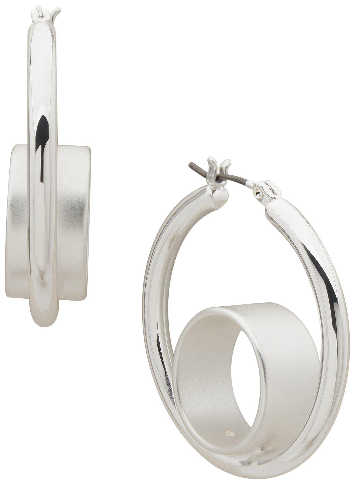 1.25 In. Double Loop Silver Tone Hoop Earrings