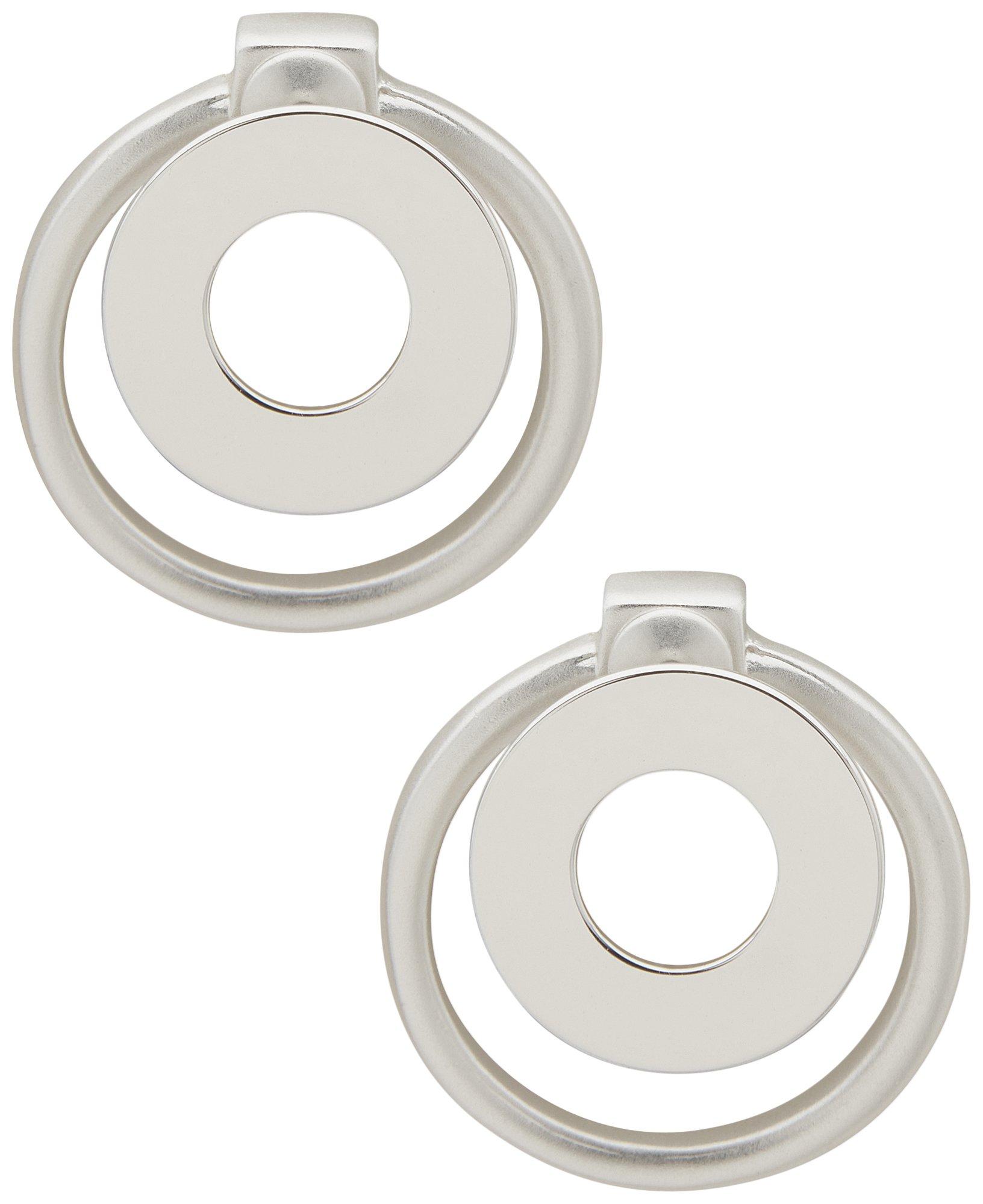 Double Open Circle Silver Tone Stud Earrings