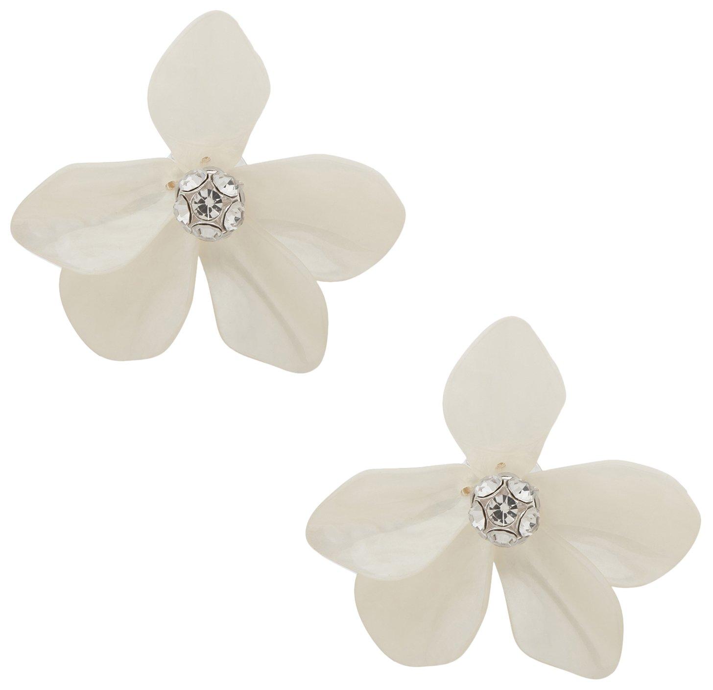 Nine West Mother Of Pearl & Crystal Flower Stud Earrings