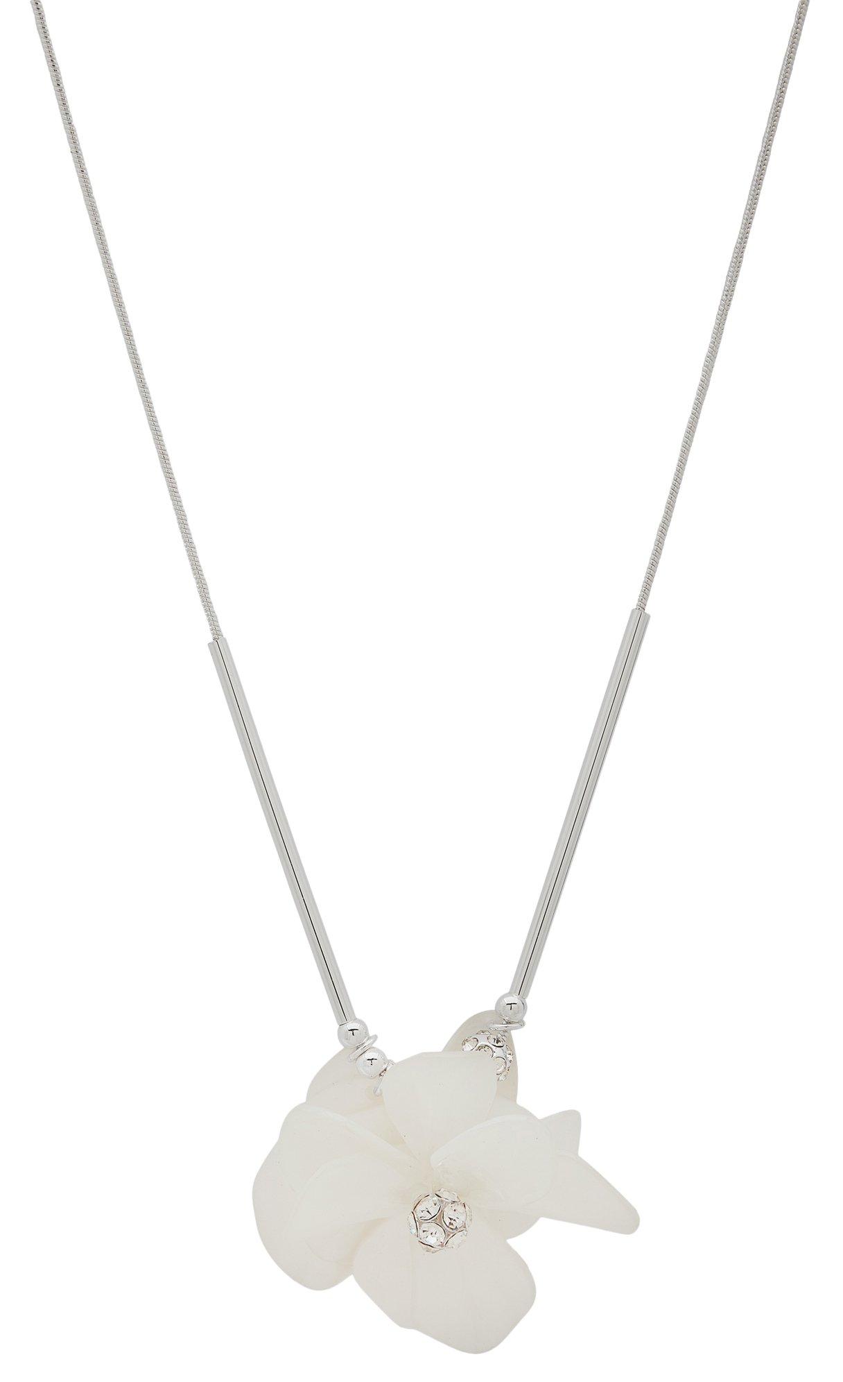 34 In. Mother Of Pearl & Crystal Flower Necklace