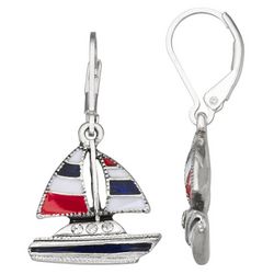 Napier Patriotic Sailboat Dangle Silver Tone Earrings