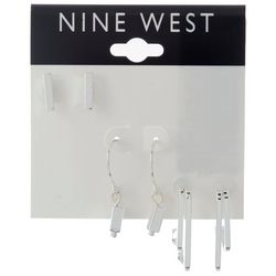 Nine West 3-Pr Angular C-Hoop Stud Silver Tone Earrings Set