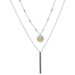 Nine West Layered Disc Bar Pendant Silver Tone Necklace